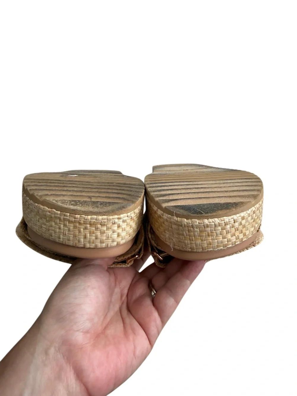 a new day Neutral Woven Strap Platform Sandals with Gold Disc 6.5
